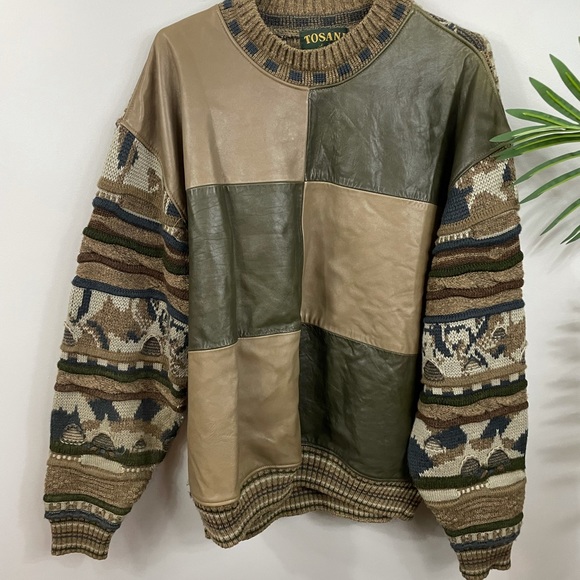 Tosani Coogi knit sweater faux leather panels - Picture 2 of 9